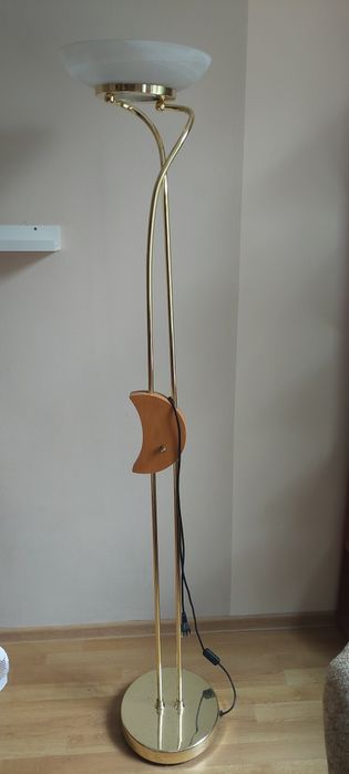 Lampa podłogowa złota z kloszem