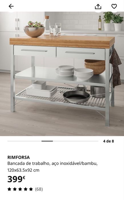 Mesa / bancada de cozinha bambu inox ikea
