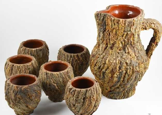 Conjunto de Jarro e 6 Copos ao estilo Rústico  Alt. 17 e 7cm