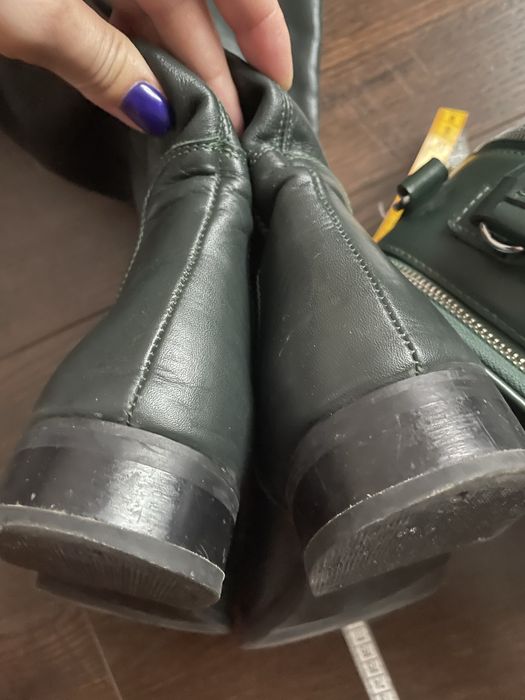 Чоботи темно зелені , нат.шкіра