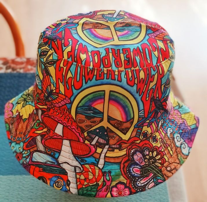 Reggae, rasta, Jamaica,, power flower, woodstock. Bucket hat, rybaczka