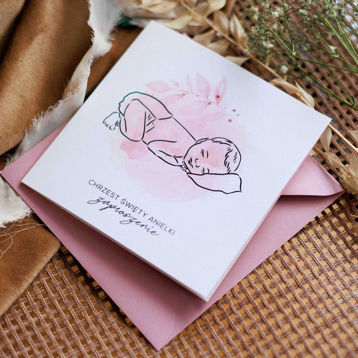 zaproszenie na chrzest święty - różowe dziewczynka