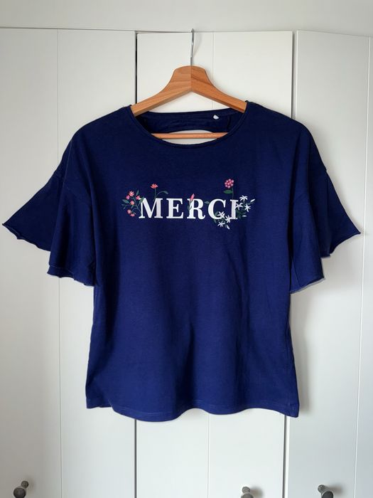 Bluzka koszulka t-shirt granatowa merci ubrania dla dzieci 152 navy summer na lato top merci Paris