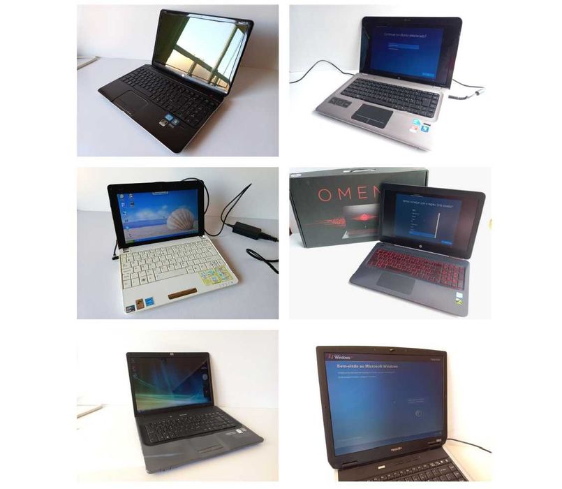 Pack de 6 Portáteis funcionais (HP, Omen Gaming, Pavilion dv6, Toshiba Satellite, Eee PC Seashell)