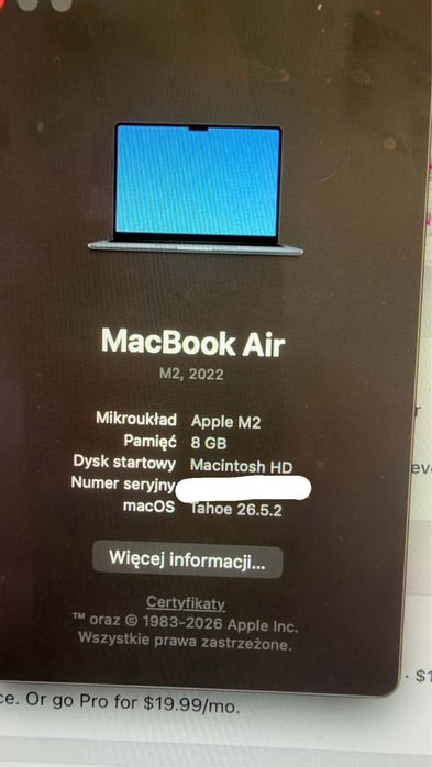 Macbook Air M2 8gb RAM 256gb