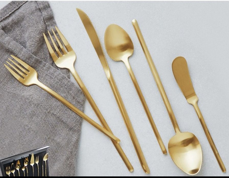 HERDMAR - Elegante Faqueiro Stick Dourado Mate com 130 peças *NOVO*