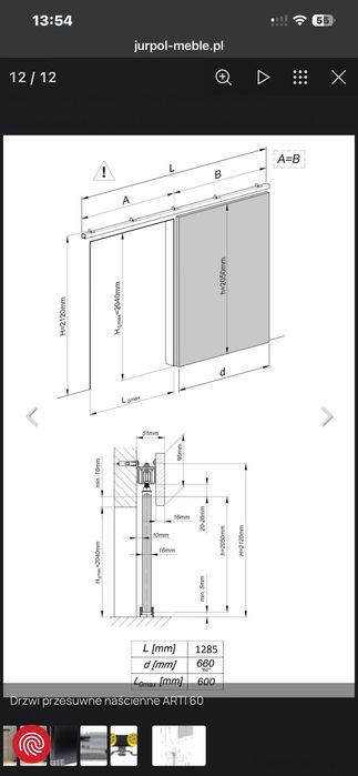 Drzwi przesuwne naścienne 60cm kaszmir
