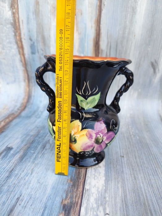 Ceramiczny wazon vintage - motyw kwiatów - numerowany