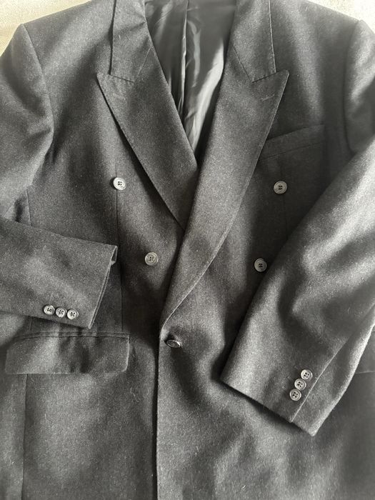 Czarna welniana marynarka dwurzedowa w stylu vintage uniwersalna ciepl