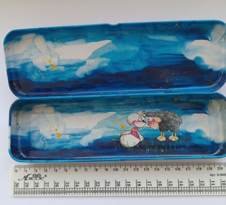 Синій металевий пенал шкільний Яскрава блакитна коробка для олівців