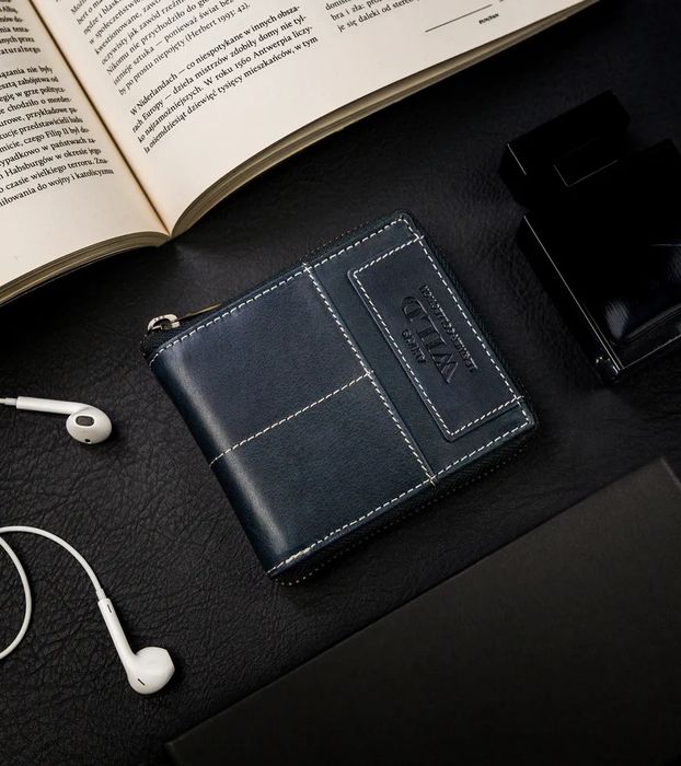 portfel skórzany rfid always wild  granatowy