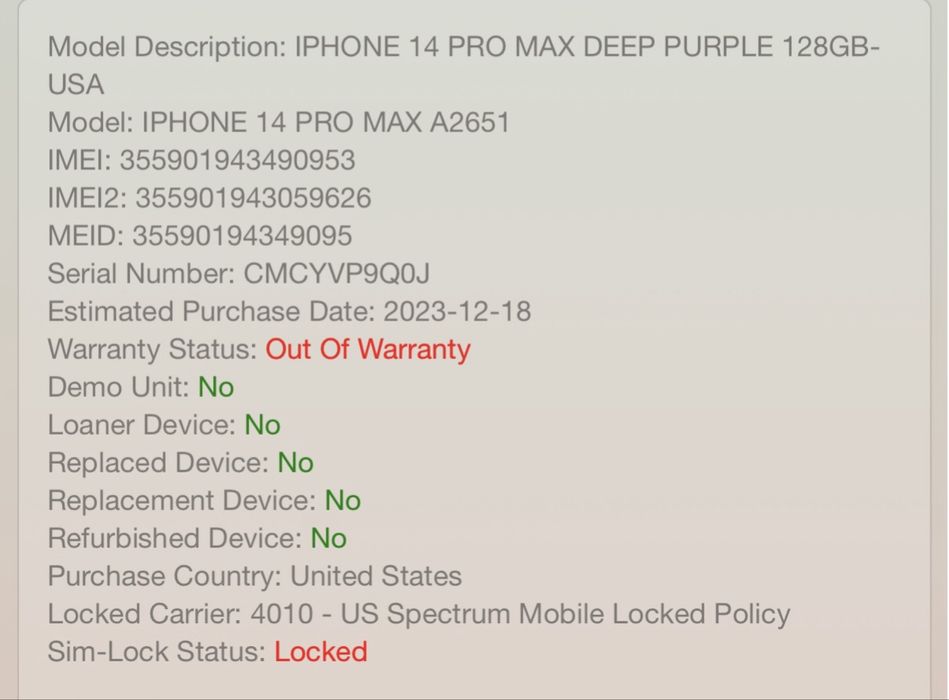 IPhone 14 Pro Max 128 Заблокований на оператора