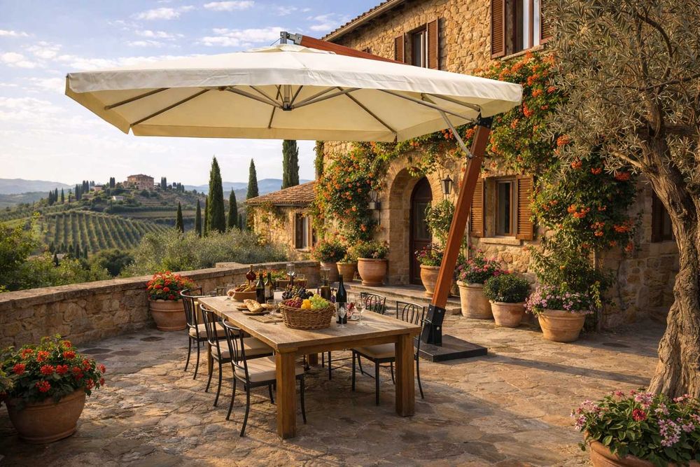 Parasol wspornikowy kopuła prostokątna XL 3x4m kolor mleczny