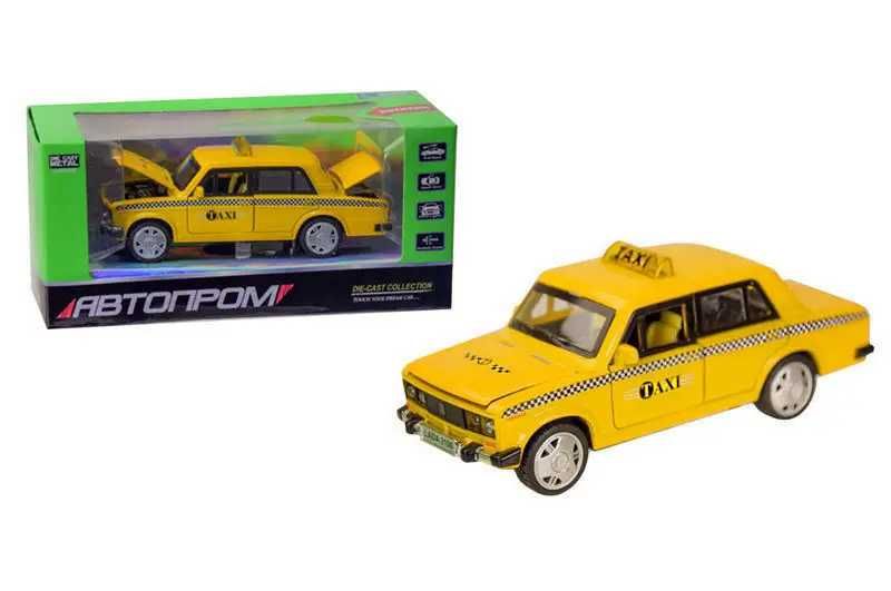 Машина металева Автопром 7643, Lada 2106, Таксі 1: 32-36, світло і звук, двері відкриваються