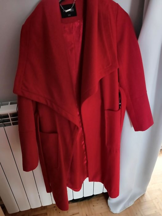 Zimowy płaszcz damski,,długi ciepły r M  38 Top Secret  czerwony