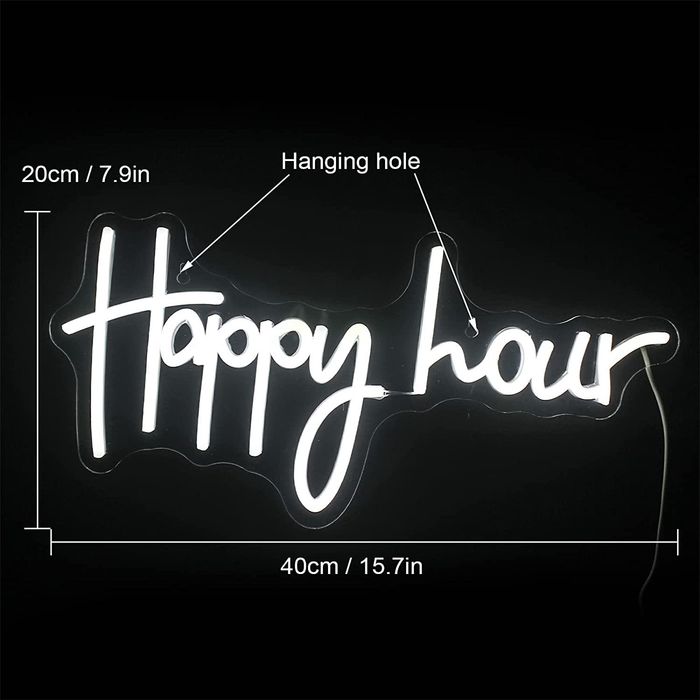 Neon LED Happy Hour znak świetlny świecący biały