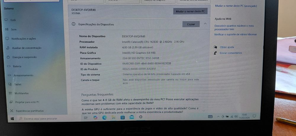 Pc asus portátil