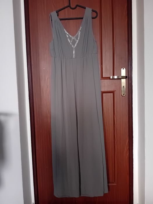 Maxi tiulowa suknia szara, M