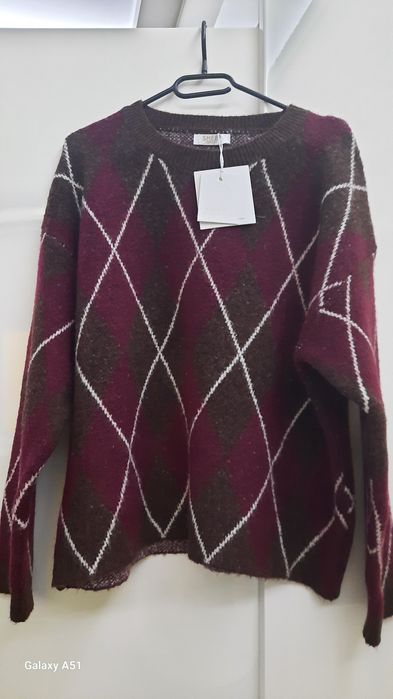 Sweter romby czekoladowo- sliwkowe