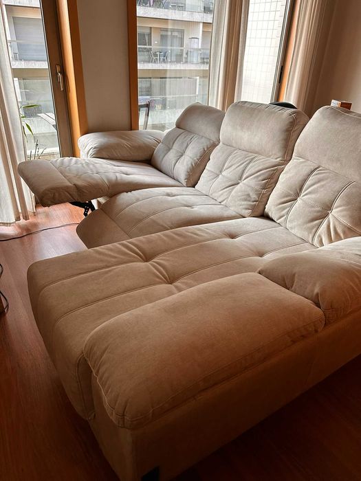 Sofá chaise long com Relax + Baú | Impermeabilizado | Como Novo