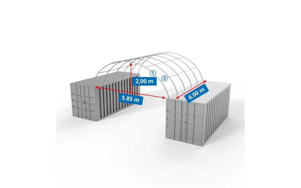 Zadaszenie kontenerowe 6x6m ze ścianą tylną PVC 750g/m2