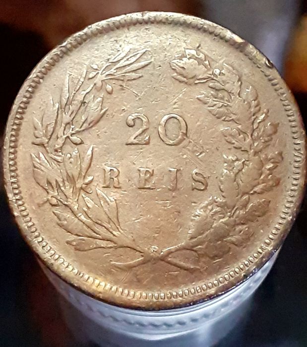 Moeda antiga 10 e 20 Reis D Carlos 1892 em Bronze