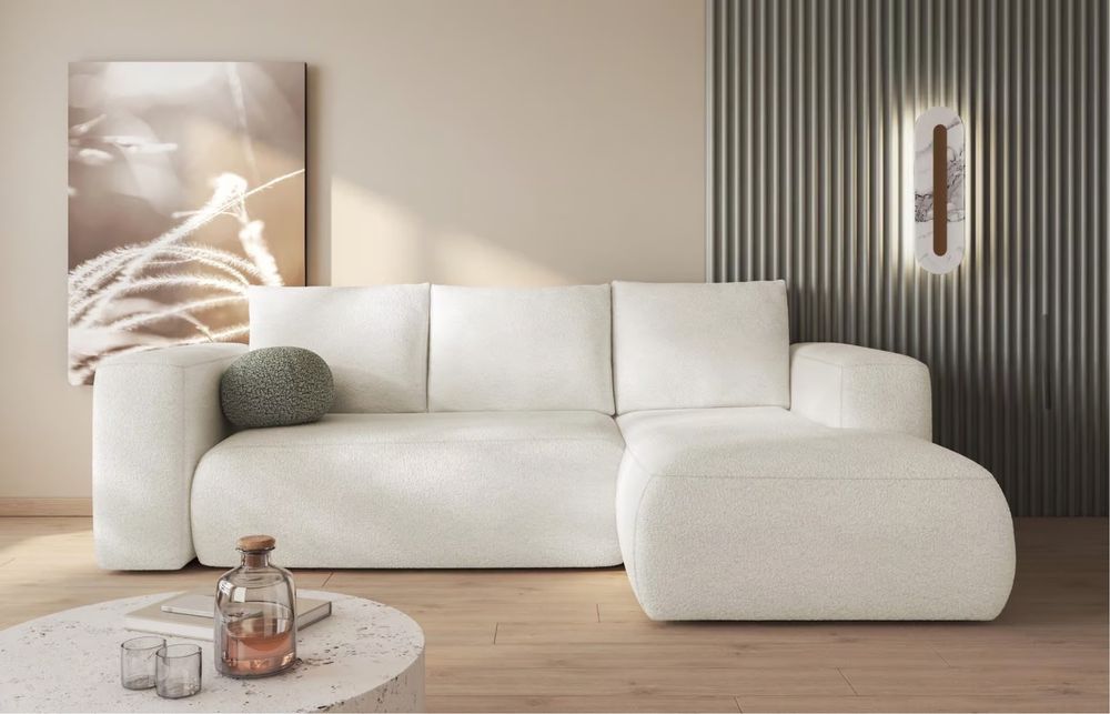 Narożnik sofa L beżowa kremowa z funkcją spania nowa