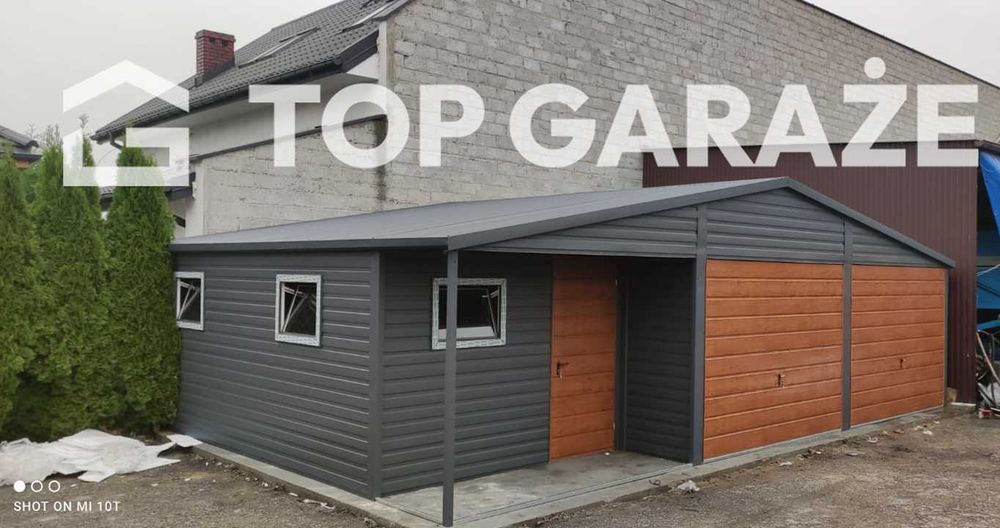Garaż blaszany z wiatą / 9x6 / Producent / Transport montaż