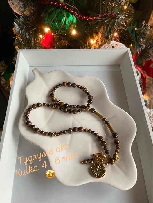 Naszyjnik z zapieciem  typu toggle tygrysie oko kamień naturalny