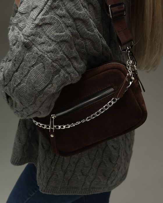 Жіноча сумка крос-боді з натуральної замши (шоколад)