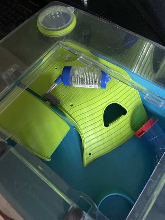 Gaiola hamster com palha e comida