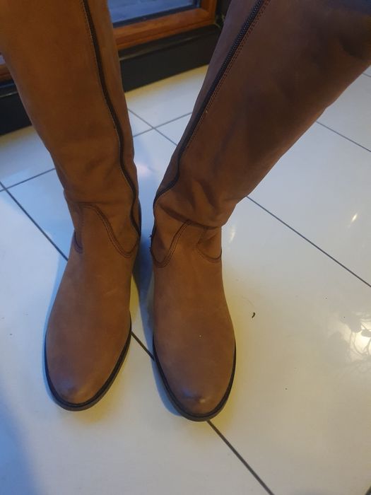 Kozaki skórzane kamelowe