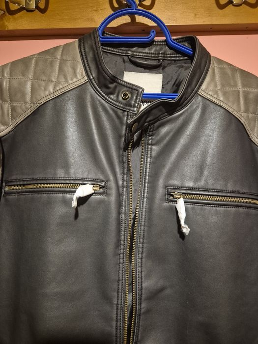 Kurtka męska ramoneska typu biker z imitacji skóry