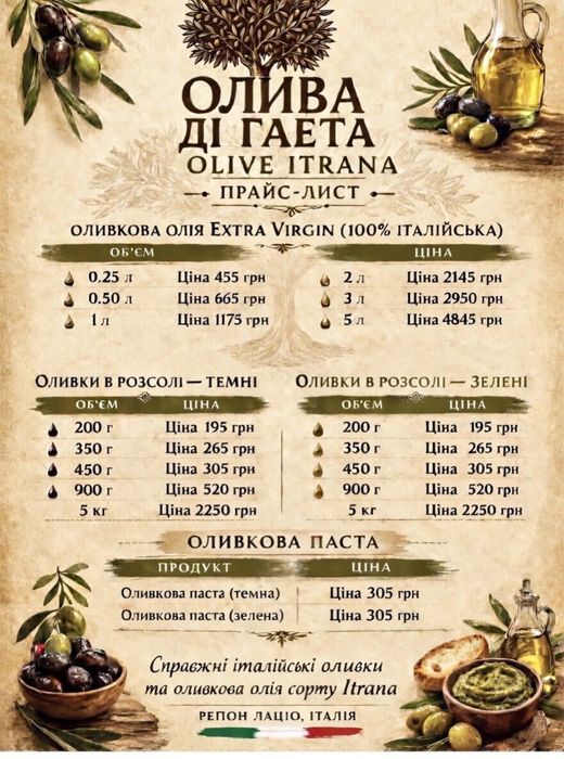 Преміум оливкова олія Extra Virgin Itrana,2л,100% ,кислотність 0,22