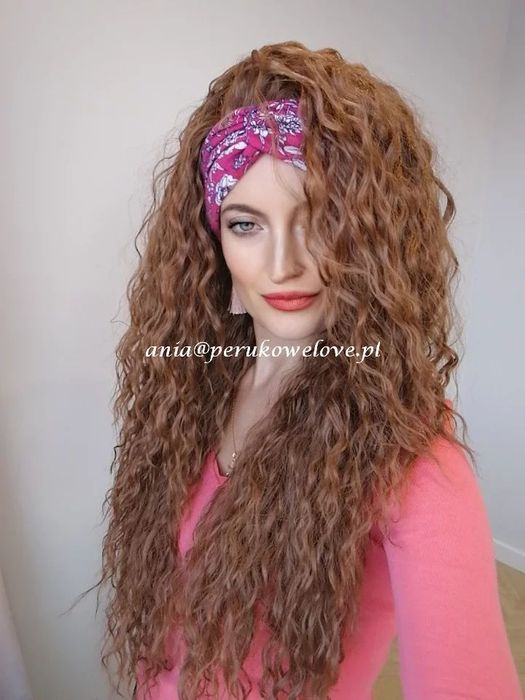 Peruka na opasce orzechowy BRĄZ afro loki WŁOSY jak naturalne