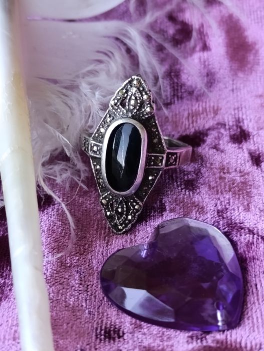 Кольцо, каблучка з маркезитами та оніксом, серебло, срібло.