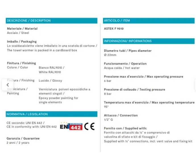 Aquecedor de toalhas hidráulico 180 x 50 cm branco