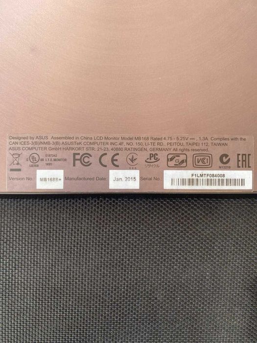 LCD monitor 16" ASUS Model MB168 portátil