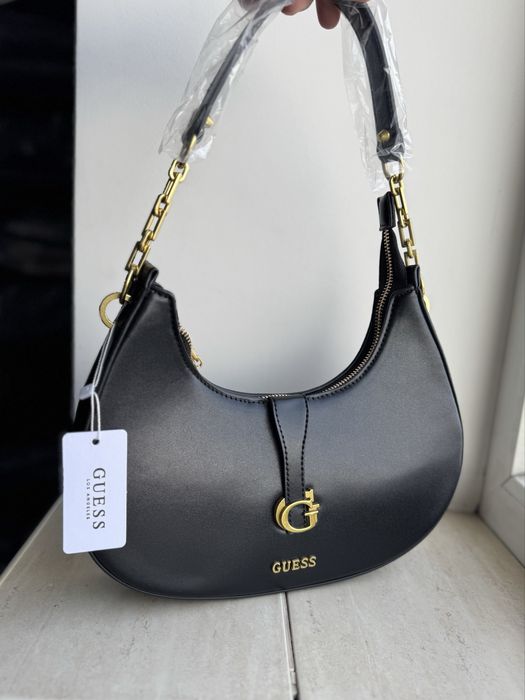 Сумка багет Guess Гесс Чорна, Біла, Монограмна