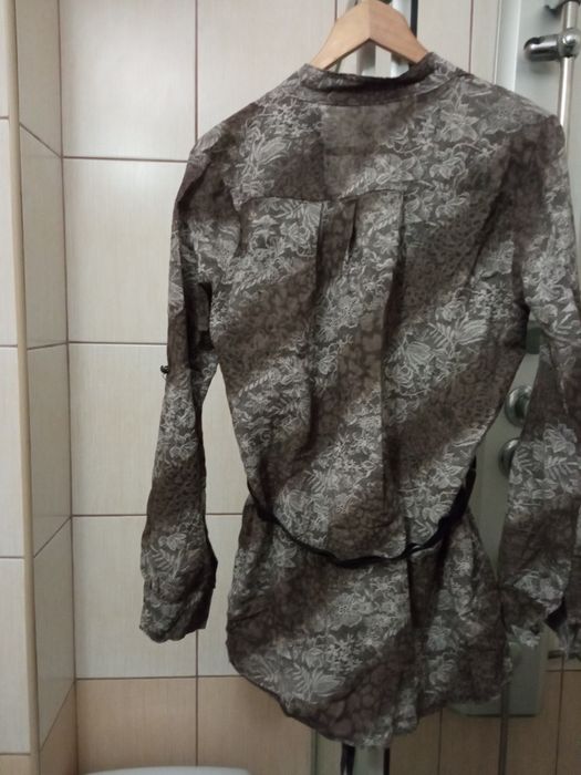 Elegancka XL bluzka koszulowa damska brązowa bawełniana