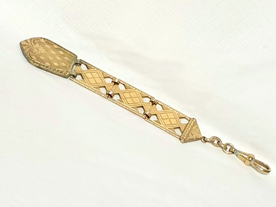 Fantástica antiga chatelaine de relógio de bolso com plaque de ouro