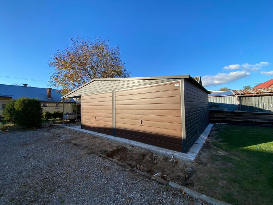 Garaż blaszany 6x6 plus wiata 3x6, antracyt, grafit mat. PRODUCENT.