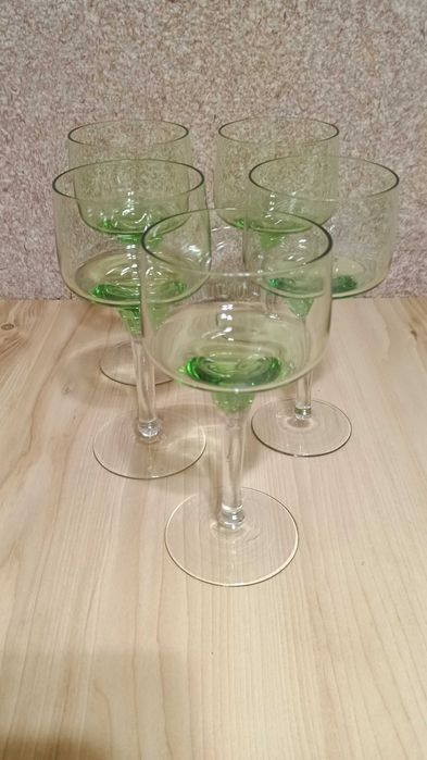 Бокалы Форма Абажур зеленое стекло Винтаж цена за 5 шт