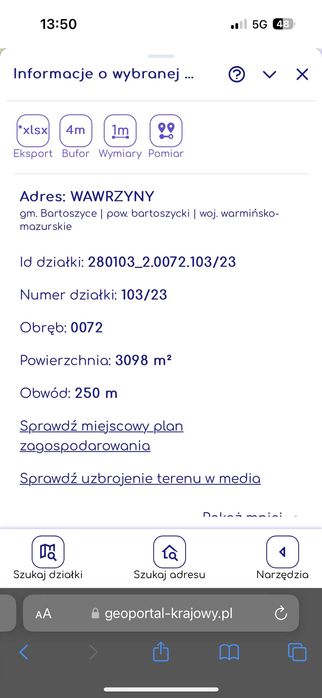 sprzedam działkę/ Wawrzyny od strony wyjazdu na Olsztyn