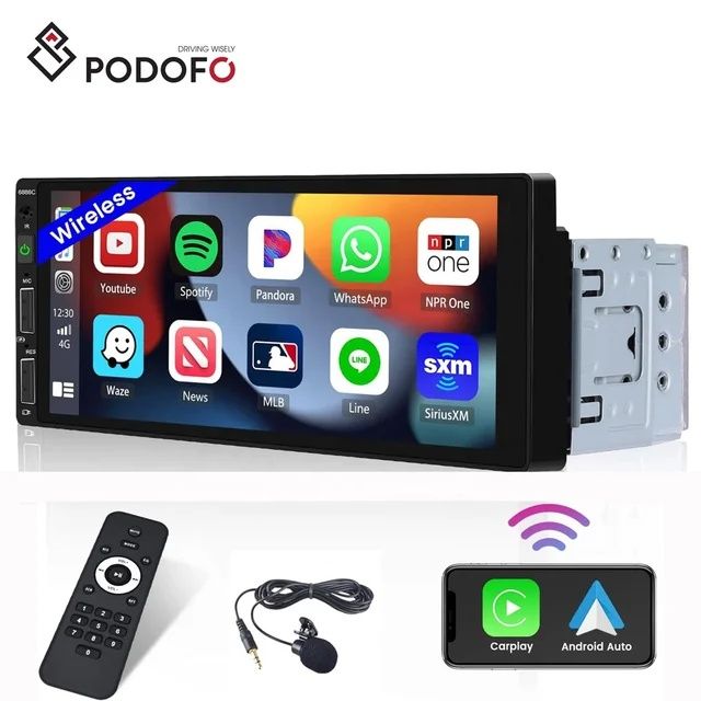 Rádio 1din 6,86" Android Auto e Carplay + Microfone NOVO