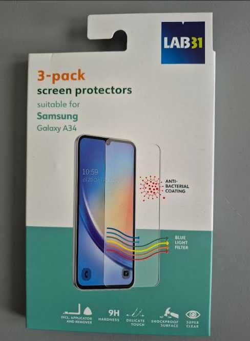 A34 samsung galaxy antybakteryjne szklo ochronne 9h twardosc zestaw 3szt. + sciereczki screen protector adapter