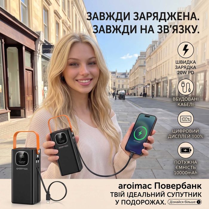 Повербанк Aroimac 60000 mAh | 22.5W Швидка зарядка | 4 USB + Ліхтарик