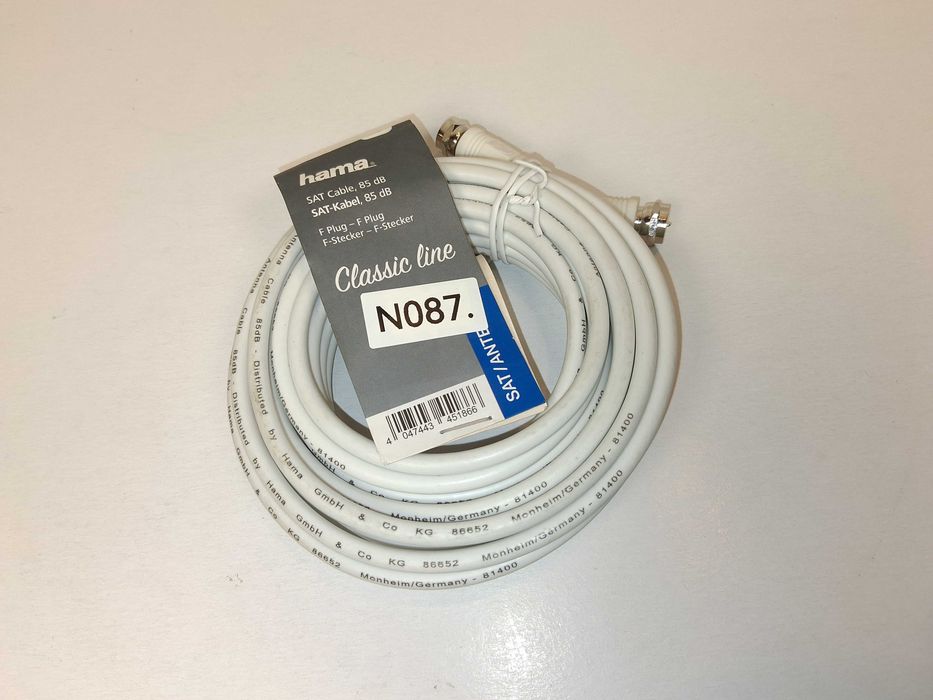 N087 Kabel Satelitarny Antenowy Hama F-Plug 85 dB Biały 5m Nowy