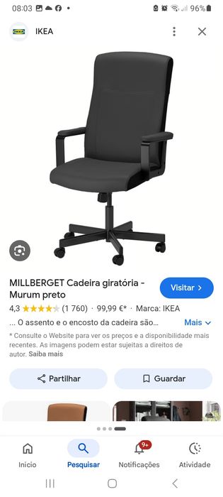 Cadeira escritorio ikea como nova,mto pouco uso