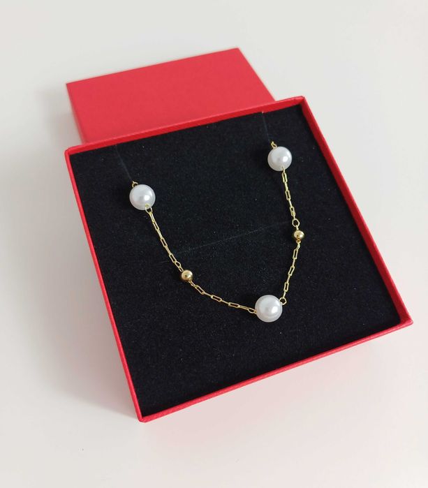 NOWY naszyjnik złoty z białymi perłami Vintage gratis